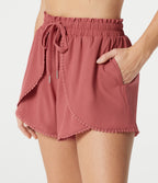 High Waisted Drawstring 2-in-1 Quick Dry Workout Shorts 3'' with Pockets — Kapok Red — view 5