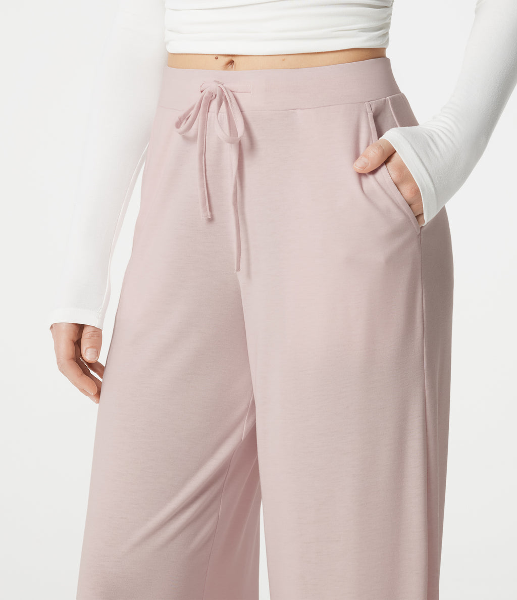 Mid Rise Drawstring Lounging Baggy Pants with Pockets — Soft Petal Heather — view 4