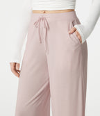 Mid Rise Drawstring Lounging Baggy Pants with Pockets — Soft Petal Heather — view 4