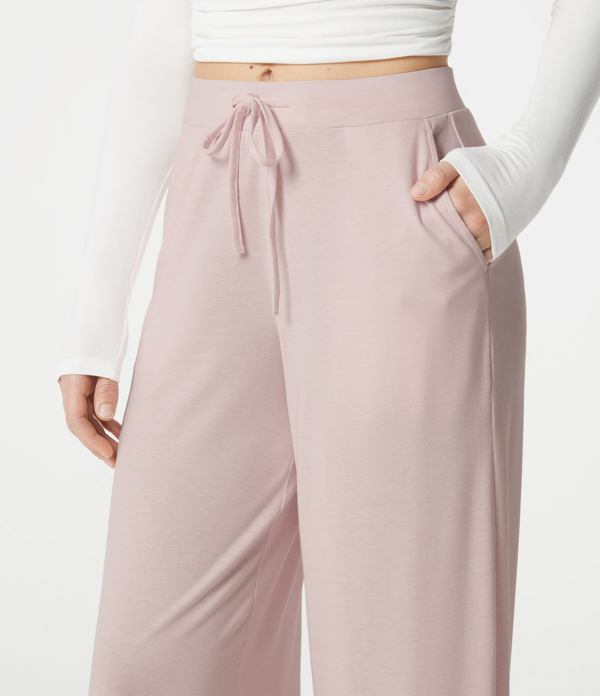 Mid Rise Drawstring Lounging Baggy Pants with Pockets — Soft Petal Heather — view 4