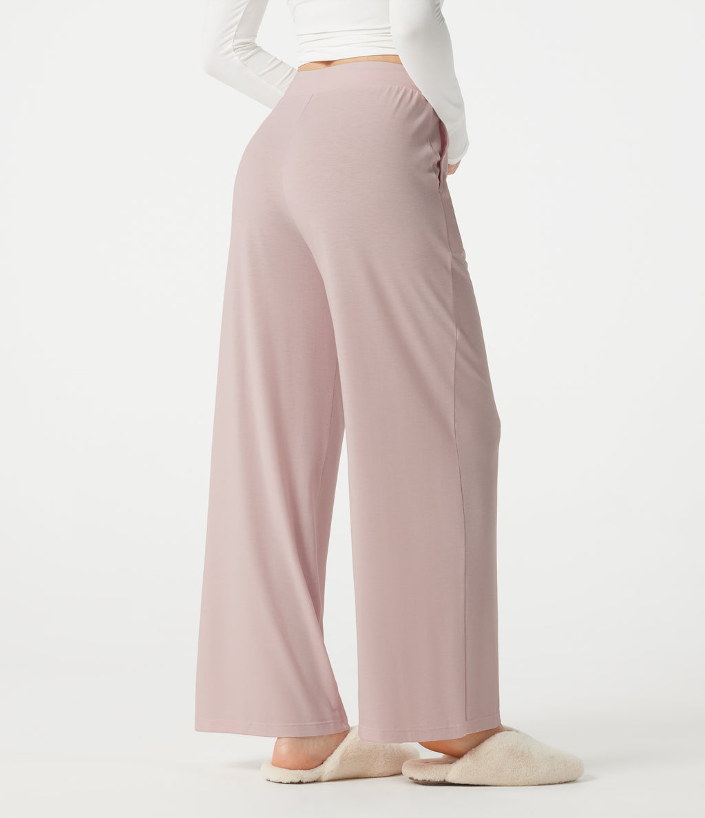 Mid Rise Drawstring Lounging Baggy Pants with Pockets — Soft Petal Heather — view 1