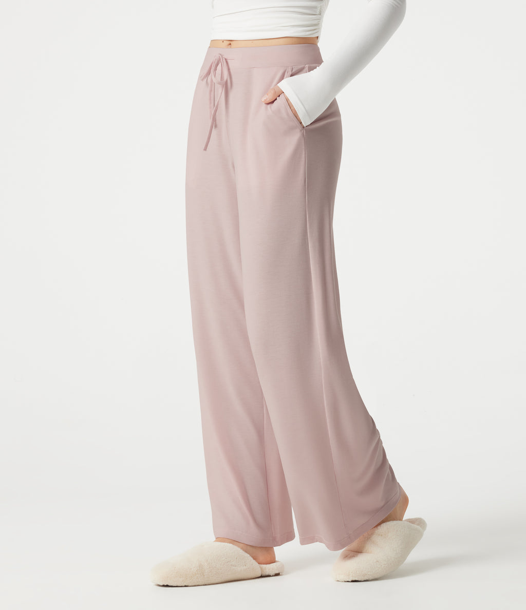 Mid Rise Drawstring Lounging Baggy Pants with Pockets — Soft Petal Heather — view 2