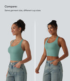U Neck Built-in Bra Cropped Casual Tank Top B-E Cups — Clear Green — view 5
