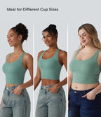 U Neck Built-in Bra Cropped Casual Tank Top B-E Cups — Clear Green — view 4