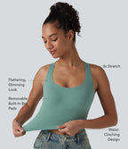 U Neck Built-in Bra Cropped Casual Tank Top B-E Cups — Clear Green — view 2