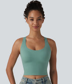 U Neck Built-in Bra Cropped Casual Tank Top B-E Cups — Clear Green — view 3
