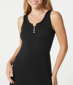 Notched Sleeveless Split Maxi Casual Flowy Dress — Black — view 4