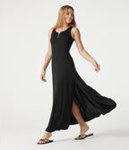 Notched Sleeveless Split Maxi Casual Flowy Dress — Black — view 1