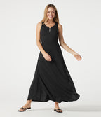 Notched Sleeveless Split Maxi Casual Flowy Dress — Black — view 3