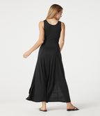 Notched Sleeveless Split Maxi Casual Flowy Dress — Black — view 2