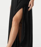 Notched Sleeveless Split Maxi Casual Flowy Dress — Black — view 5