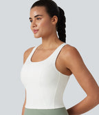 U-Neck Contrast Breathable Mesh Built-in Bra Dance Tank Top — White — view 5