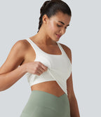 U-Neck Contrast Breathable Mesh Built-in Bra Dance Tank Top — White — view 1
