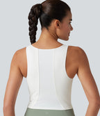 U-Neck Contrast Breathable Mesh Built-in Bra Dance Tank Top — White — view 6