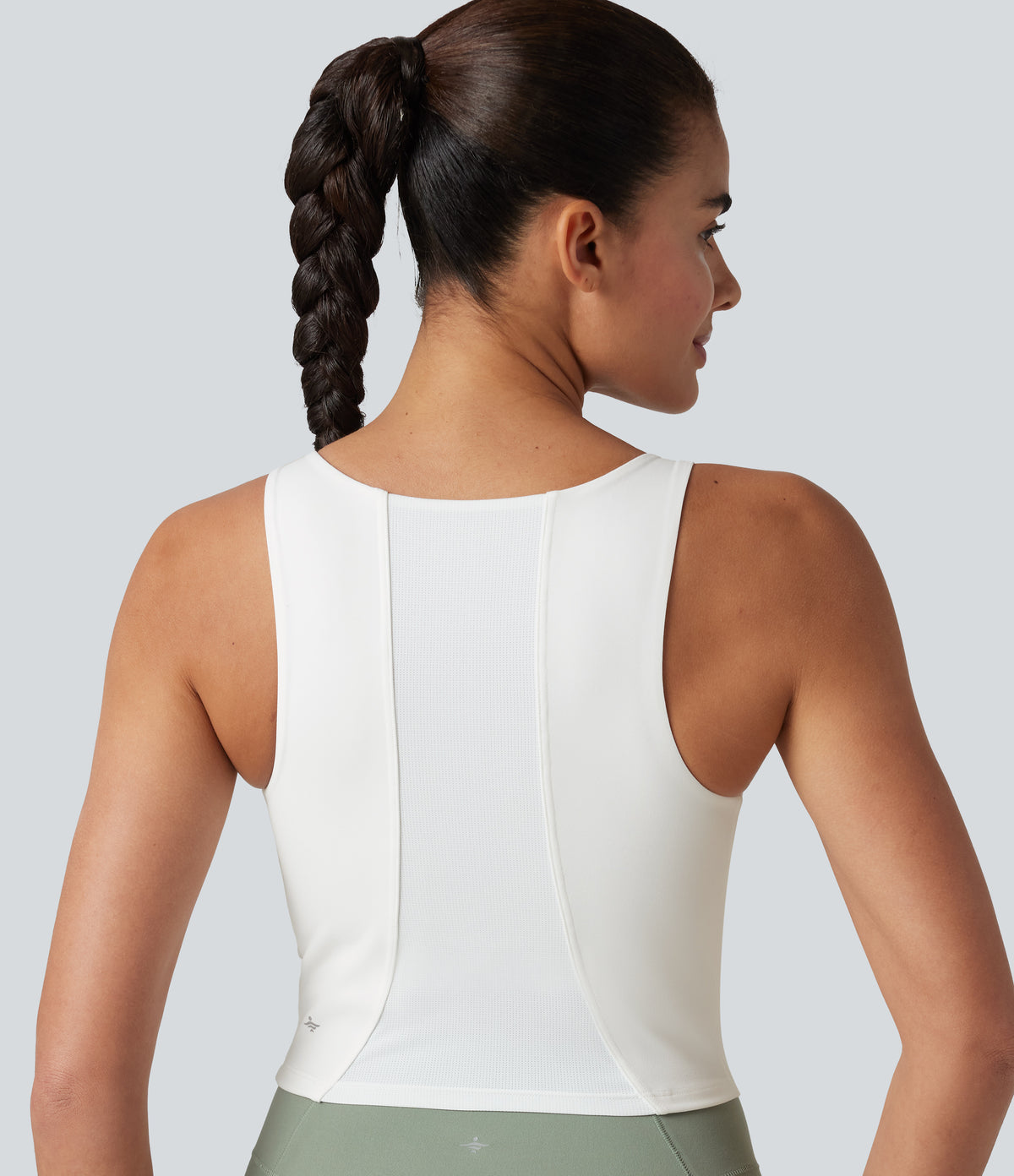 U-Neck Contrast Breathable Mesh Built-in Bra Dance Tank Top — White — view 6
