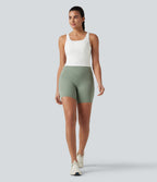 U-Neck Contrast Breathable Mesh Built-in Bra Dance Tank Top — White — view 8
