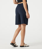 High Waisted Work Bermuda Shorts with Pockets — Midnight Blue — view 2