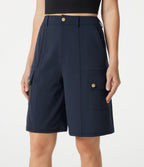 High Waisted Work Bermuda Shorts with Pockets — Midnight Blue — view 4