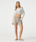 Low Rise Drawstring Casual Linen-Feel Shorts with Pockets — Dune Mirage — view 6