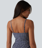 V-neck Sleeveless Plaid Crinkle Quick Dry Resort Playsuit with Pockets — Mist Night Weave Plaid — view 5