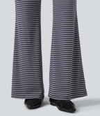 Ribbed Knit Stripes Mid Rise Drawstring Casual Bootcut Trousers with Pockets — Sailor Stripe — view 5