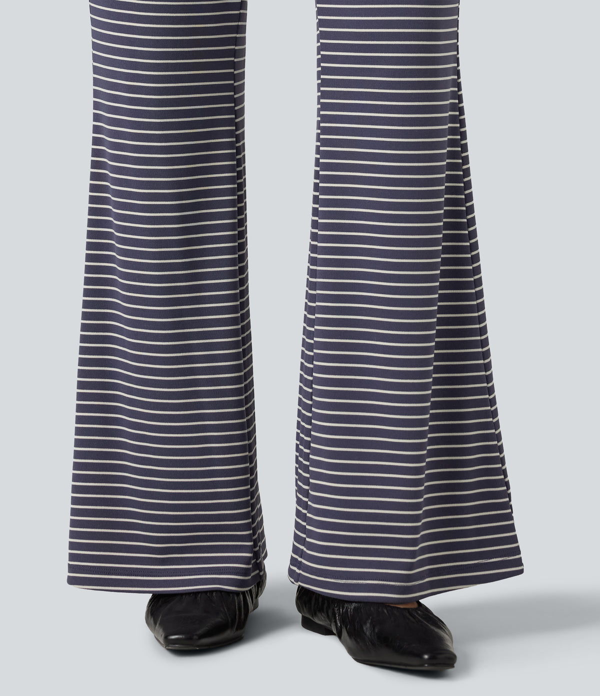Ribbed Knit Stripes Mid Rise Drawstring Casual Bootcut Trousers with Pockets — Sailor Stripe — view 5