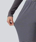 Ribbed Knit Stripes Mid Rise Drawstring Casual Bootcut Trousers with Pockets — Sailor Stripe — view 6