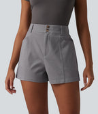 High Waisted Work Chino Cotton Baggy Shorts with Pockets — Gull — view 4