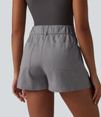 High Waisted Work Chino Cotton Baggy Shorts with Pockets — Gull — view 5