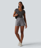 High Waisted Work Chino Cotton Baggy Shorts with Pockets — Gull — view 6