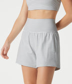 Super High Waisted 2-in-1 Stripe Yoga Shorts 5'' with Pockets — Zebra Ripple — view 5