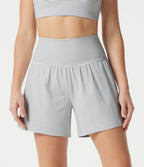 Super High Waisted 2-in-1 Stripe Yoga Shorts 5'' with Pockets — Zebra Ripple — view 3