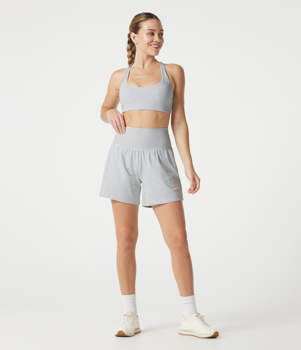 Super High Waisted 2-in-1 Stripe Yoga Shorts 5'' with Pockets — Zebra Ripple — view 8
