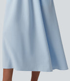 V Neck Sleeveless Stripe Midi Dress with Pockets — Azure White Stripe — view 6