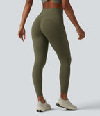 High Waisted Tummy Control Scrunch Contrast Mesh Training 7/8 Leggings with Pockets — Grass Grey Green — view 2