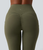 High Waisted Tummy Control Scrunch Contrast Mesh Training 7/8 Leggings with Pockets — Grass Grey Green — view 6