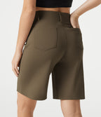 High Waisted Work Baggy Shorts with Pockets — Beech — view 5