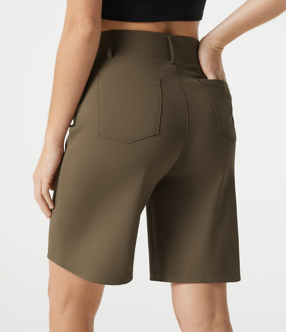 High Waisted Work Baggy Shorts with Pockets — Beech — view 5
