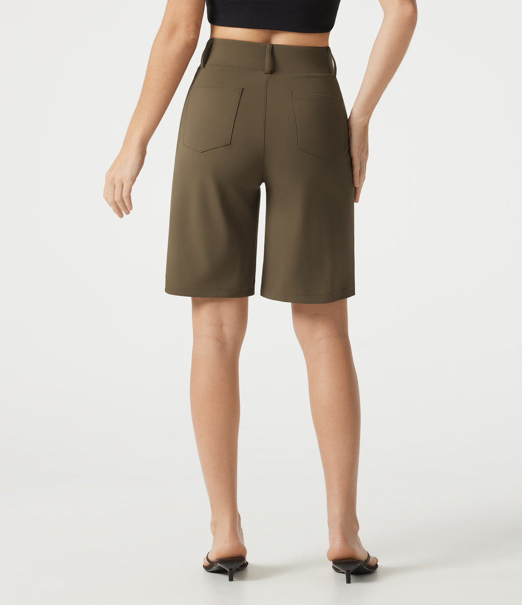 High Waisted Work Baggy Shorts with Pockets — Beech — view 2