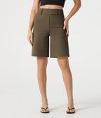 High Waisted Work Baggy Shorts with Pockets — Beech — view 1