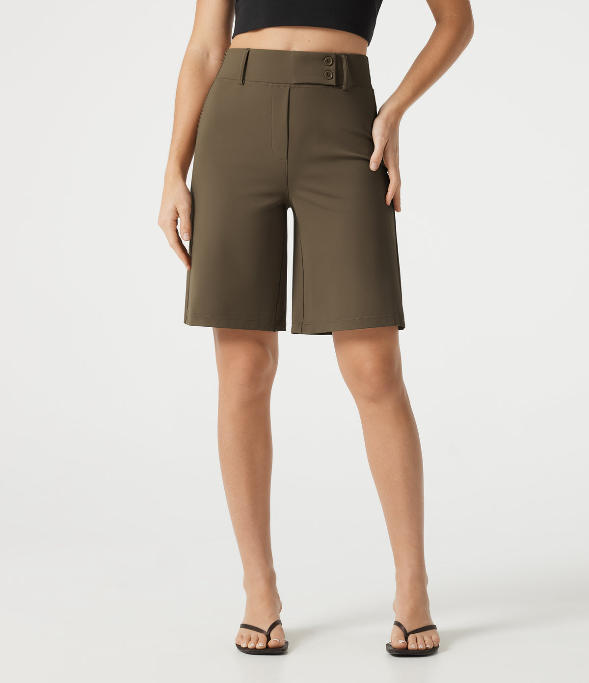 High Waisted Work Baggy Shorts with Pockets — Beech — view 1