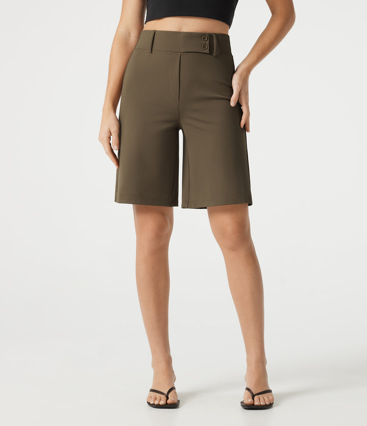 High Waisted Work Baggy Shorts with Pockets — Beech — view 1