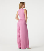 Ribbed V Neck Sleeveless Ruched Built-in Bra Casual Jumpsuit with Pockets-Edition — Sweet Lilac — view 2