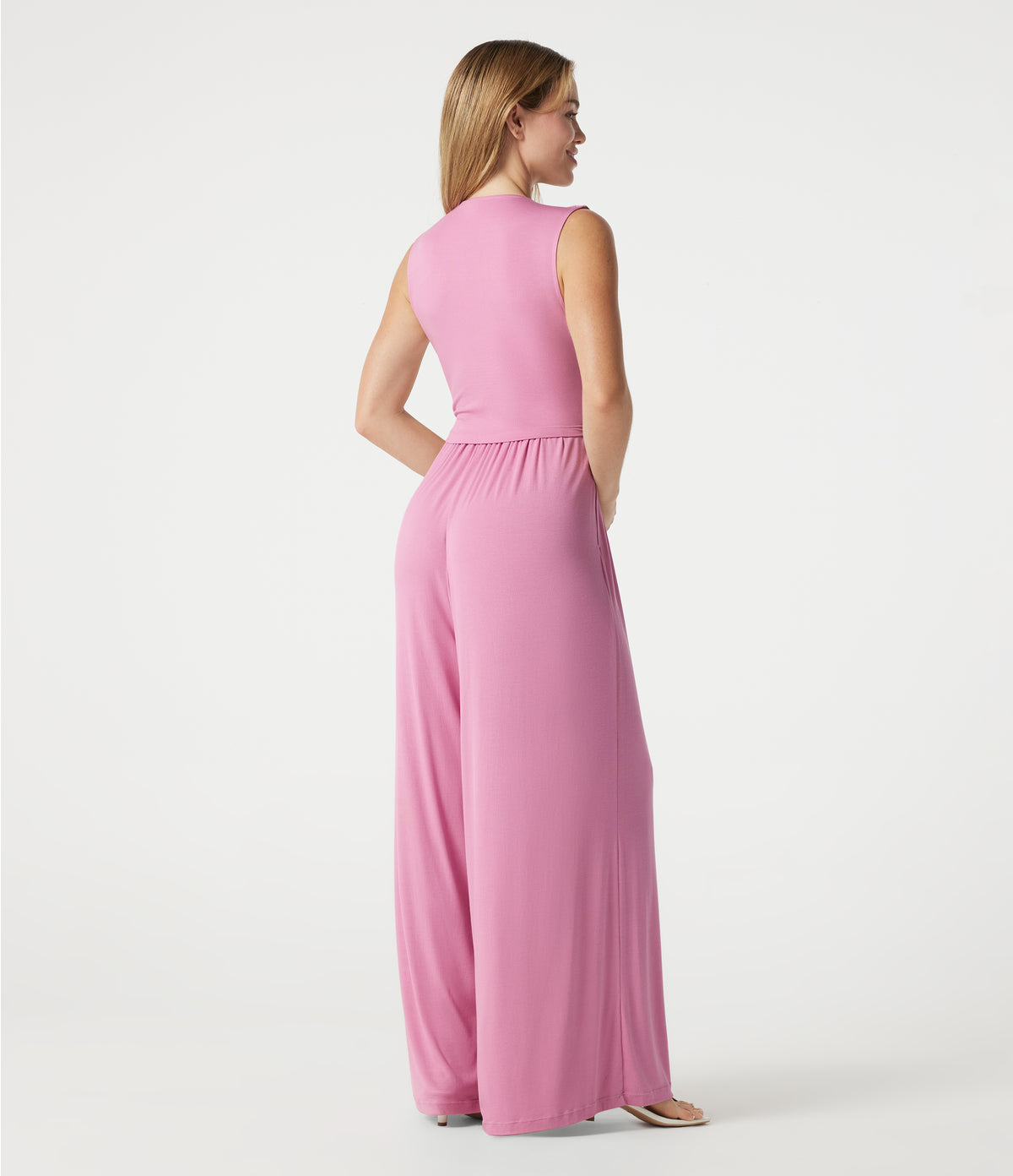 Ribbed V Neck Sleeveless Ruched Built-in Bra Casual Jumpsuit with Pockets-Edition — Sweet Lilac — view 2