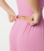 Ribbed V Neck Sleeveless Ruched Built-in Bra Casual Jumpsuit with Pockets-Edition — Sweet Lilac — view 5