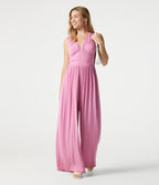 Ribbed V Neck Sleeveless Ruched Built-in Bra Casual Jumpsuit with Pockets-Edition — Sweet Lilac — view 7