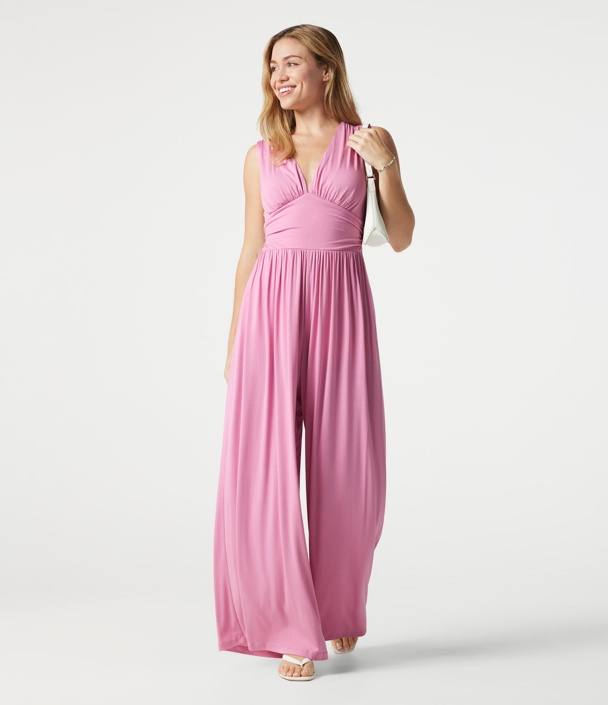 Ribbed V Neck Sleeveless Ruched Built-in Bra Casual Jumpsuit with Pockets-Edition — Sweet Lilac — view 7