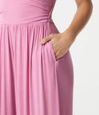 Ribbed V Neck Sleeveless Ruched Built-in Bra Casual Jumpsuit with Pockets-Edition — Sweet Lilac — view 6