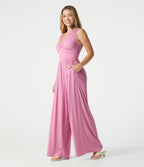 Ribbed V Neck Sleeveless Ruched Built-in Bra Casual Jumpsuit with Pockets-Edition — Sweet Lilac — view 3