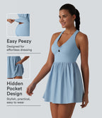 V Neck Built-in Bra Racerback 2-in-1 Quick Dry Mini Tennis Active Dress with Pockets-Edition — Angel Falls — view 1